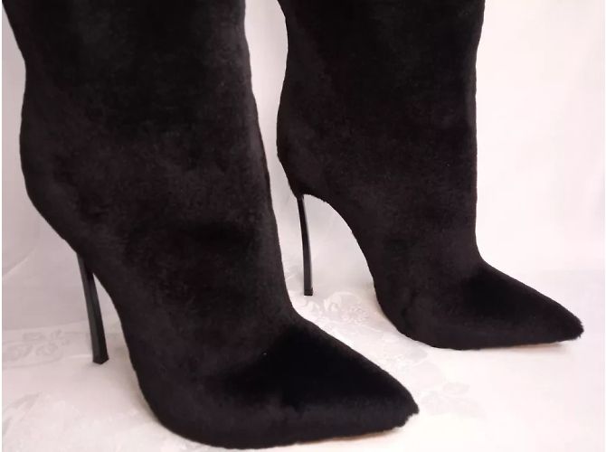 Botines Casadei Blade Heels de piel de visón negro - vista 2