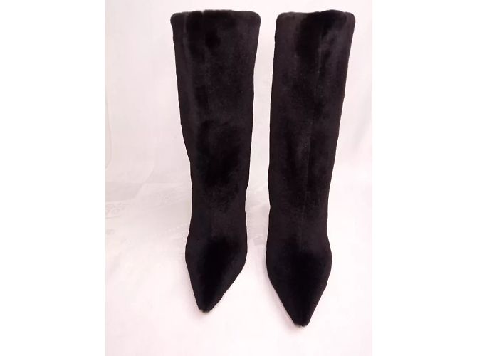 Botines Casadei Blade Heels de piel de visón negro - vista 3