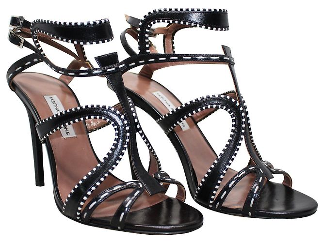 Tabitha Simmons Stiletti con cinturino nero con cuciture bianche - vista 2