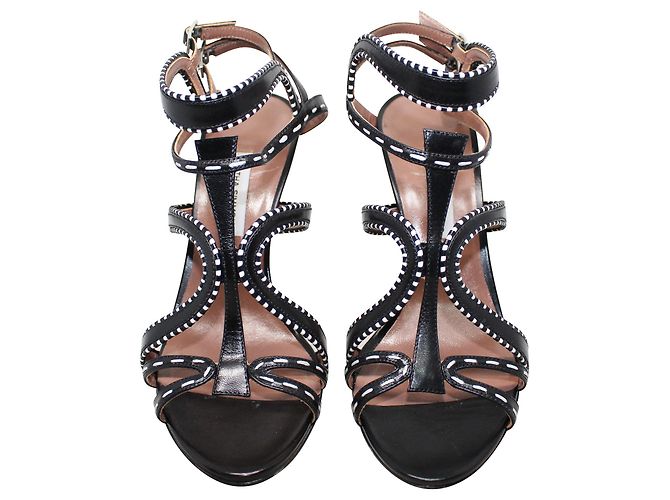 Tabitha Simmons Stiletti con cinturino nero con cuciture bianche - vista 3