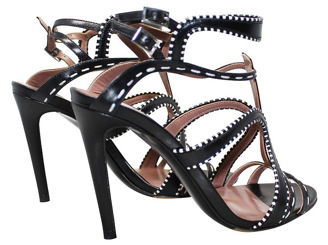Tabitha Simmons Stiletti con cinturino nero con cuciture bianche - vista 4