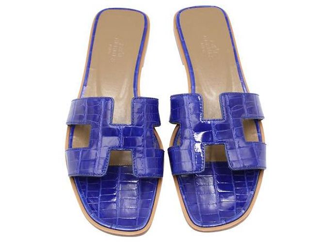 Hermès Sandali Hermes Oran in alligatore blu - vista 3