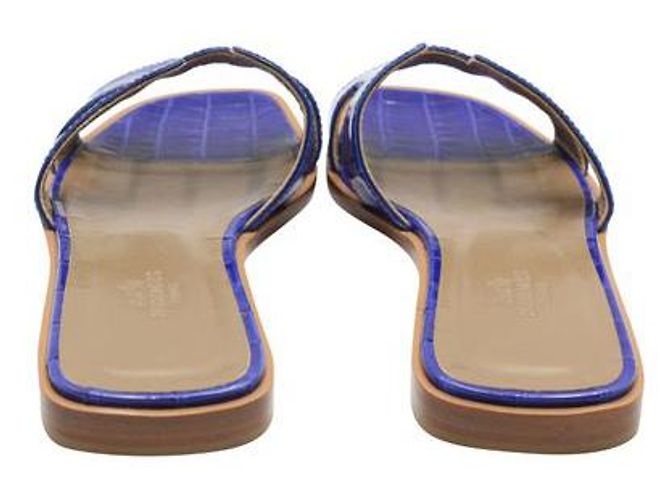 Hermès Sandali Hermes Oran in alligatore blu - vista 4