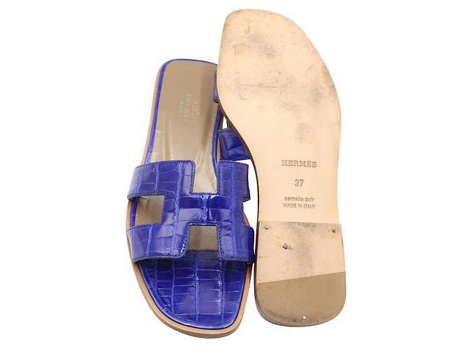 Hermès Sandali Hermes Oran in alligatore blu - vista 5