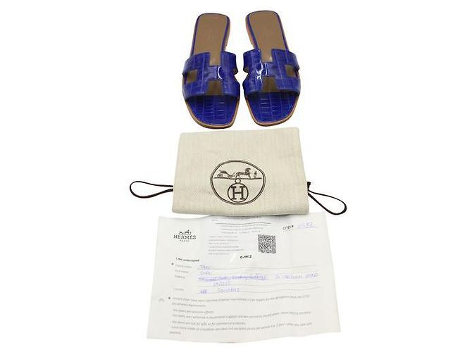 Hermès Sandali Hermes Oran in alligatore blu - vista 7