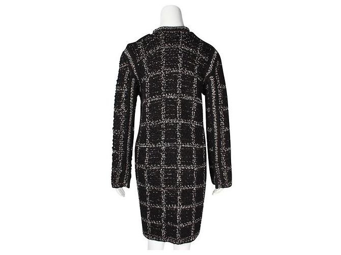 Timeless Chanel Schwarz-Weißer langer Woll-Tweed-Mantel - Ansicht 3