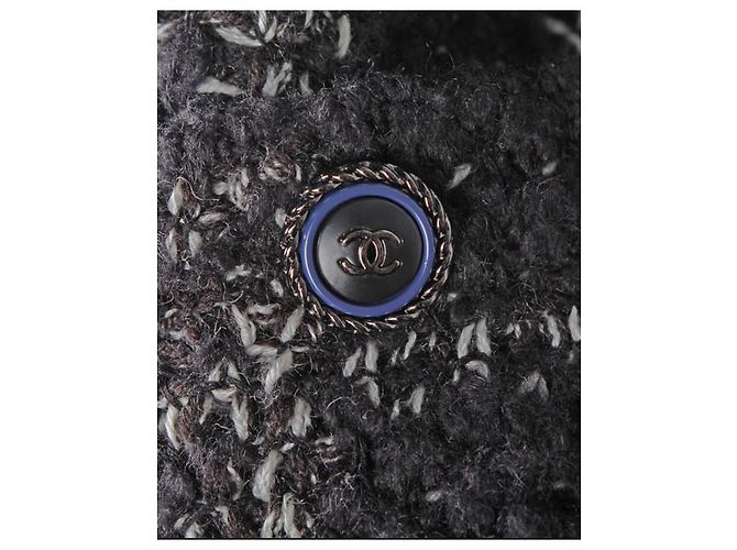 Timeless Chanel Schwarz-Weißer langer Woll-Tweed-Mantel - Ansicht 6