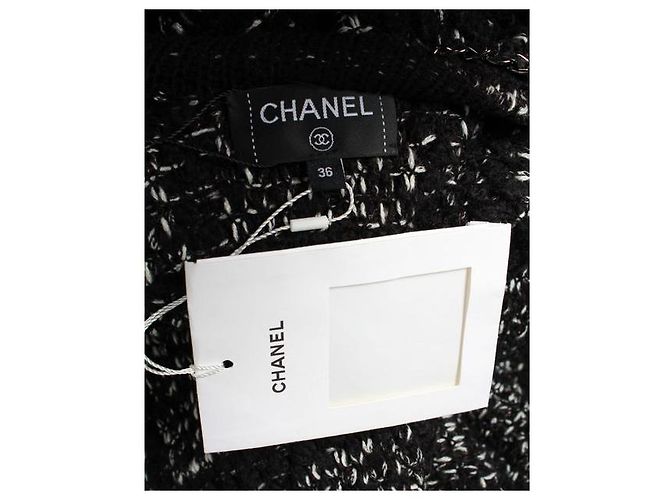 Timeless Chanel Schwarz-Weißer langer Woll-Tweed-Mantel - Ansicht 7