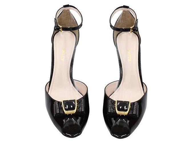 Bally Black Patent Leather Peep-Toe Heels With Bow - view 3