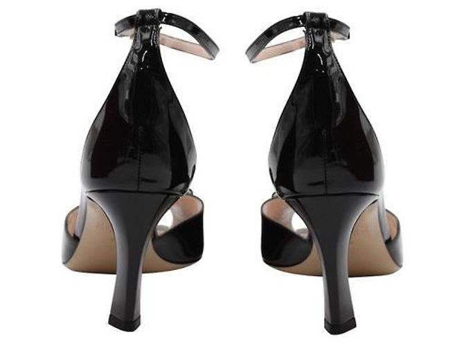 Bally Black Patent Leather Peep-Toe Heels With Bow - view 4