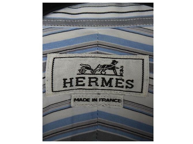 Hermès Camisa comercial de algodão listrada Hermes Azul - vista 3