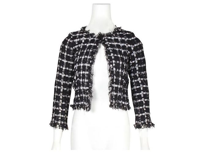 Timeless Chanel Giacca in tweed e pizzo bianco e nero - vista 2