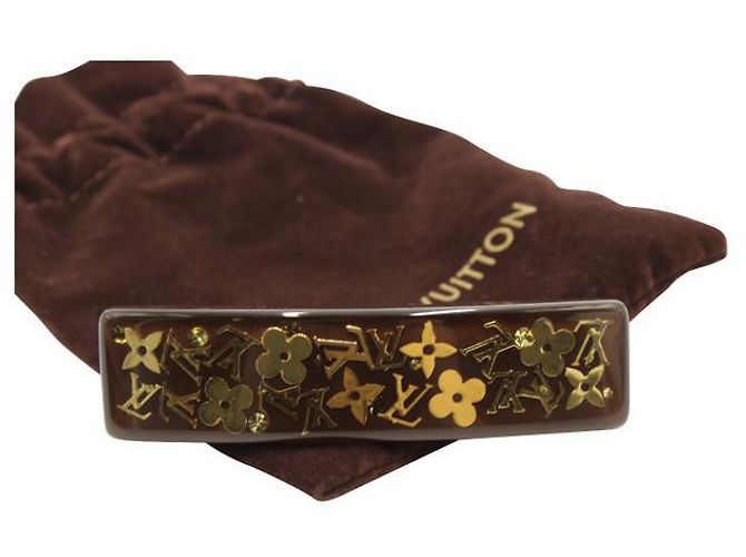 Fermaglio per capelli Louis Vuitton in resina marrone e oro - vista 3