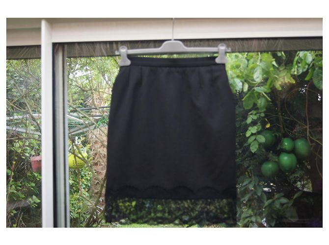 Gonna Yves Saint Laurent in lana nera con dettagli in pizzo Nero - vista 2
