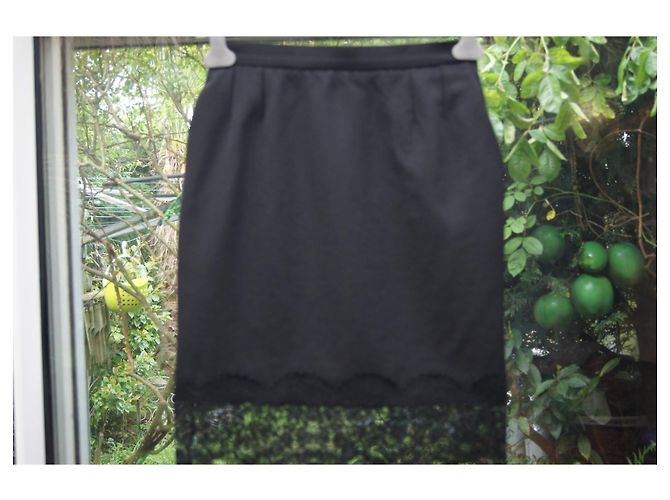 Gonna Yves Saint Laurent in lana nera con dettagli in pizzo Nero - vista 4