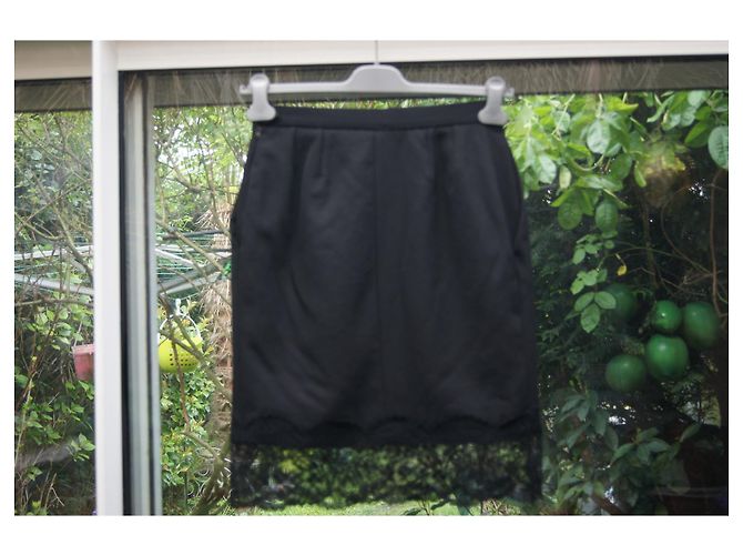 Gonna Yves Saint Laurent in lana nera con dettagli in pizzo Nero - vista 7