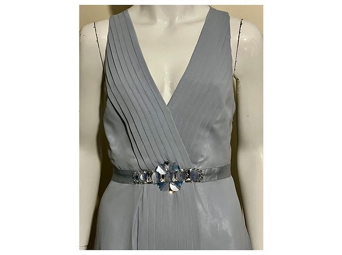 Jenny Packham Abito da sera con gioielli in chiffon e satin di colore azzurro chiaro Blu chiaro - vista 2