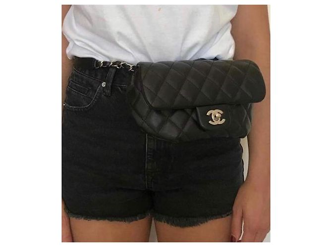 Chanel Borsa a Marsupio in Pelle di Agnello Nera Nero - vista 3