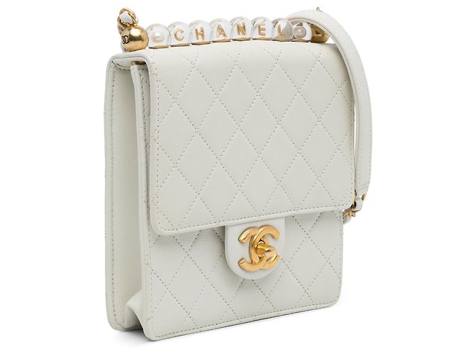 Chanel Aba de pérolas pequenas chiques brancas Branco - vista 2