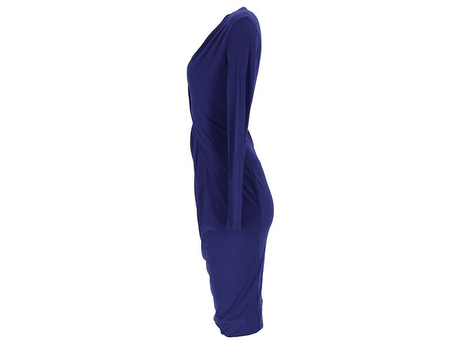 Vestido Max Mara Drapeado de Manga Larga en Seda Azul - vista 2