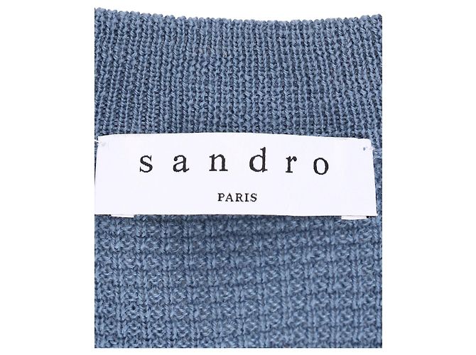 Pull en maille à col rond Sandro en coton bleu - vue 5