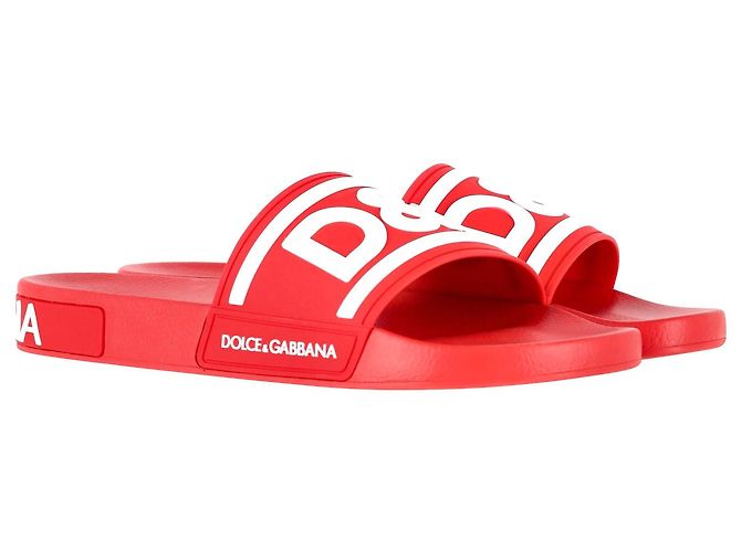 Ciabatte da piscina con logo Dolce & Gabbana in gomma rossa - vista 2