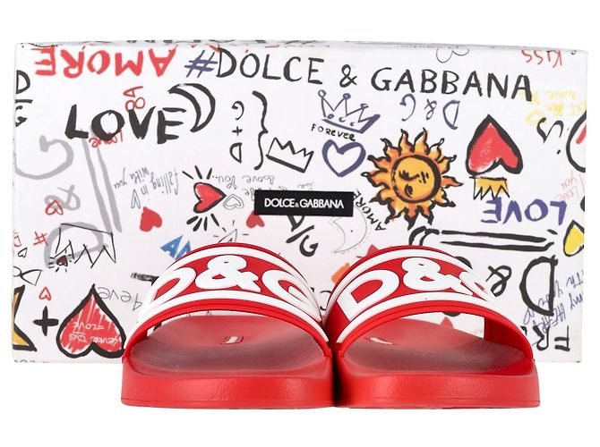 Ciabatte da piscina con logo Dolce & Gabbana in gomma rossa - vista 5