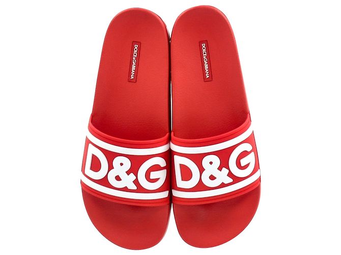 Ciabatte da piscina con logo Dolce & Gabbana in gomma rossa - vista 6