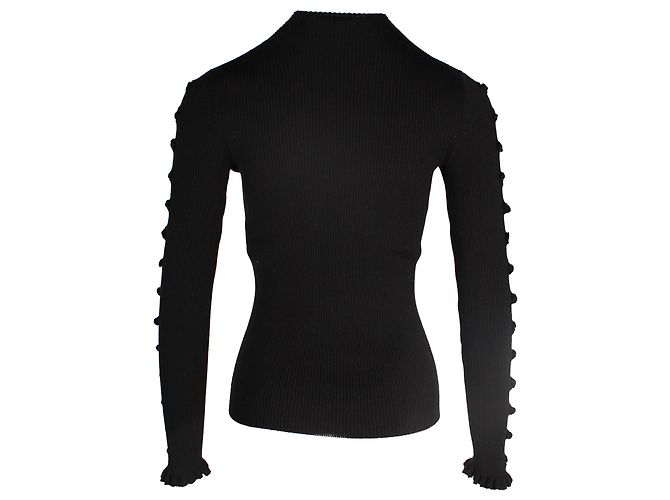 Timeless Chanel-Strickpullover mit Schleife am Ärmel aus schwarzer Wolle - Ansicht 3