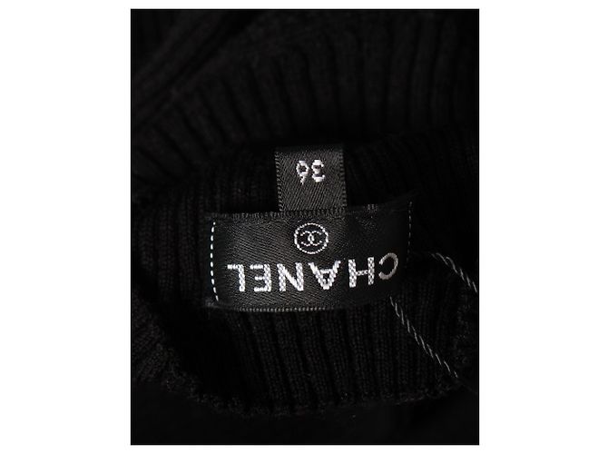 Timeless Chanel-Strickpullover mit Schleife am Ärmel aus schwarzer Wolle - Ansicht 5