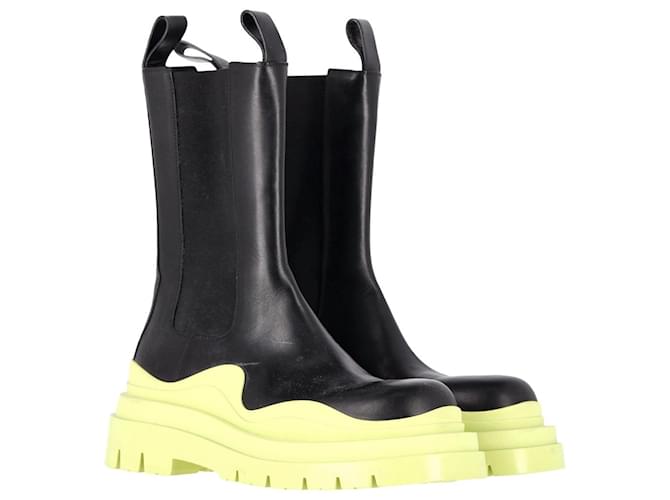 TIRE CHELSEA BOOT IN BLACK MIX NEON YELLOW CALFSKIN