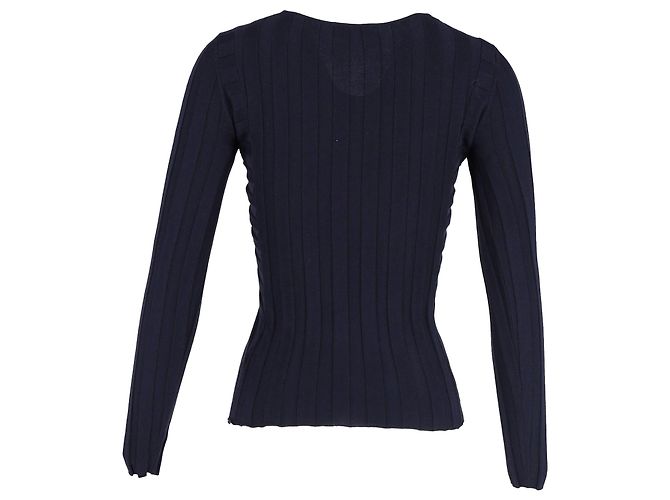 Jersey de punto con cuello de pico Sandro Justine de algodón azul marino - vista 3