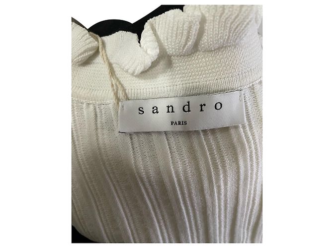Sandro Edda Miniabito in maglia bicolore in cotone bianco - vista 2