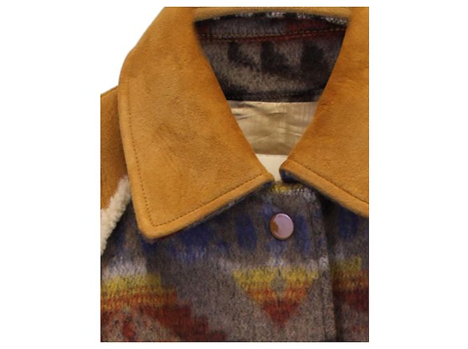 Cappotto Jacquard Sandro Paris Johnson in lana e pelle di pecora multicolor Stampa python - vista 3