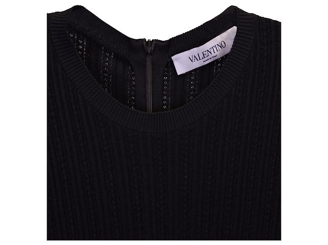 Valentino Garavani Minivestido plisado con paneles de encaje Valentino en viscosa negra Negro - vista 3
