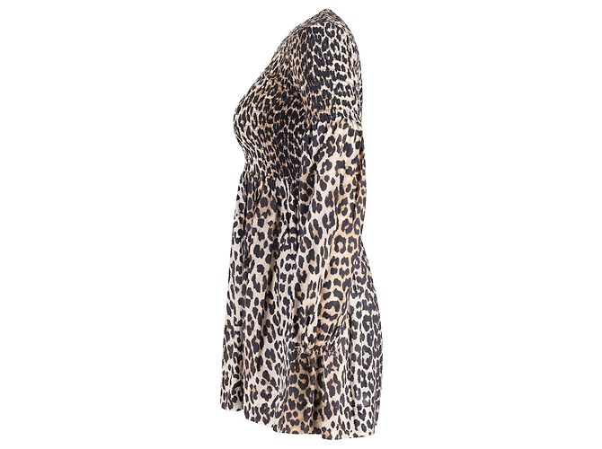 Ganni Minivestido fruncido de algodón con estampado animal - vista 2