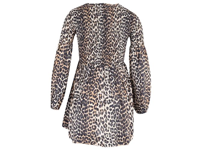 Ganni Minivestido fruncido de algodón con estampado animal - vista 3