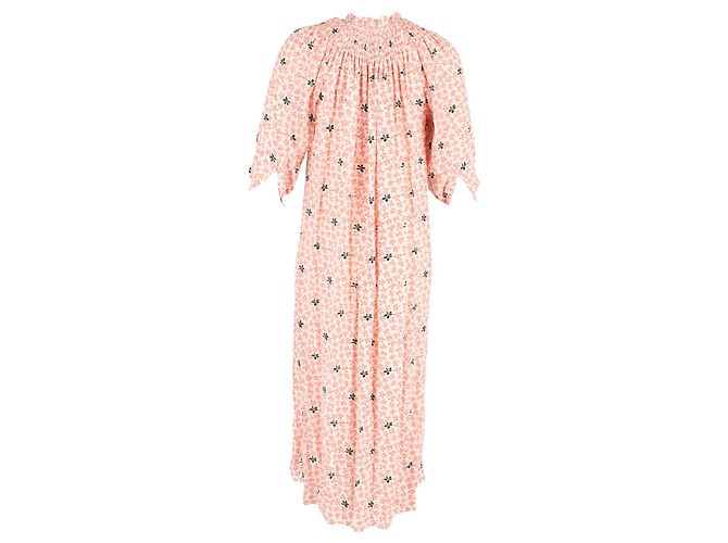 Vestido midi com estampa floral Vilshenko em seda pêssego Rosa Pescaria - vista 3