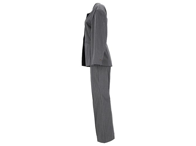 Ensemble de costume boot-cut rayé Ganni en polyester gris - vue 2