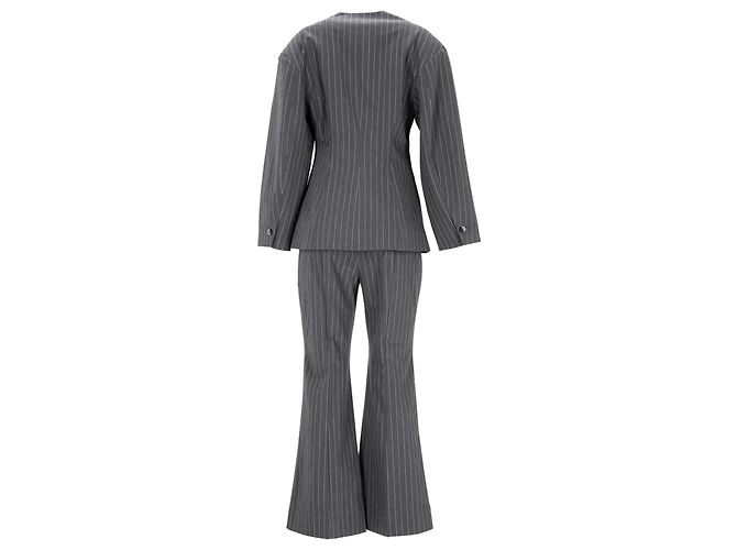 Ensemble de costume boot-cut rayé Ganni en polyester gris - vue 3