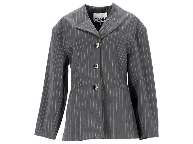 Ensemble de costume boot-cut rayé Ganni en polyester gris - vue 4