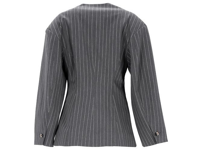 Ensemble de costume boot-cut rayé Ganni en polyester gris - vue 6