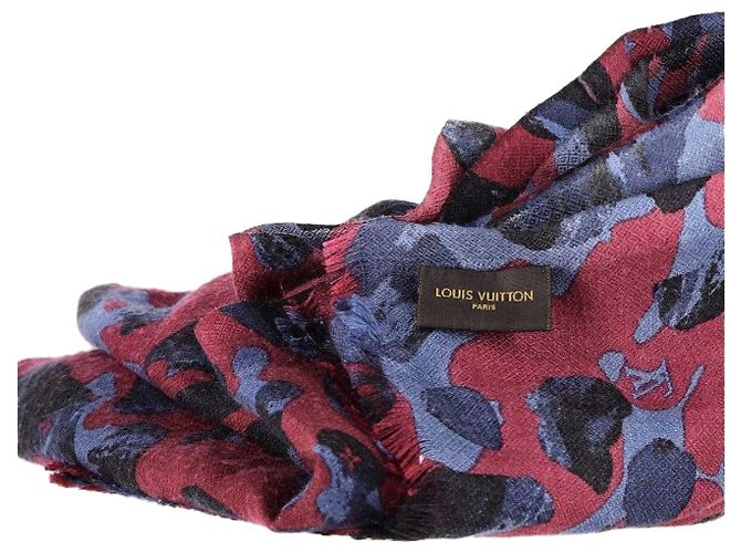 Sciarpa monogramma mimetica Louis Vuitton in bordeaux e cashmere blu Bordò - vista 2