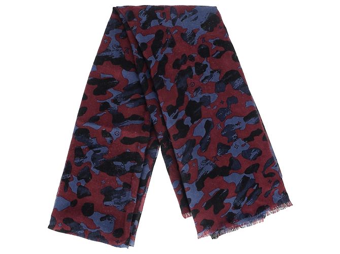 Sciarpa monogramma mimetica Louis Vuitton in bordeaux e cashmere blu Bordò - vista 3