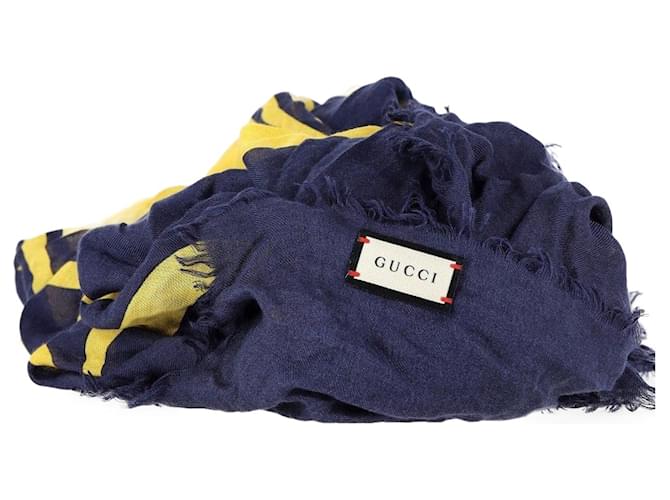 Sciarpa Gucci Logo Disk in seta di cotone blu navy - vista 2