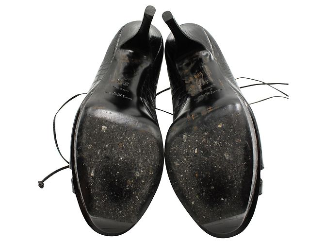 Saint Laurent Schwarze Gladiator High Heels mit Krokodilprägung - Ansicht 3