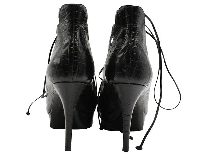 Saint Laurent Schwarze Gladiator High Heels mit Krokodilprägung - Ansicht 4