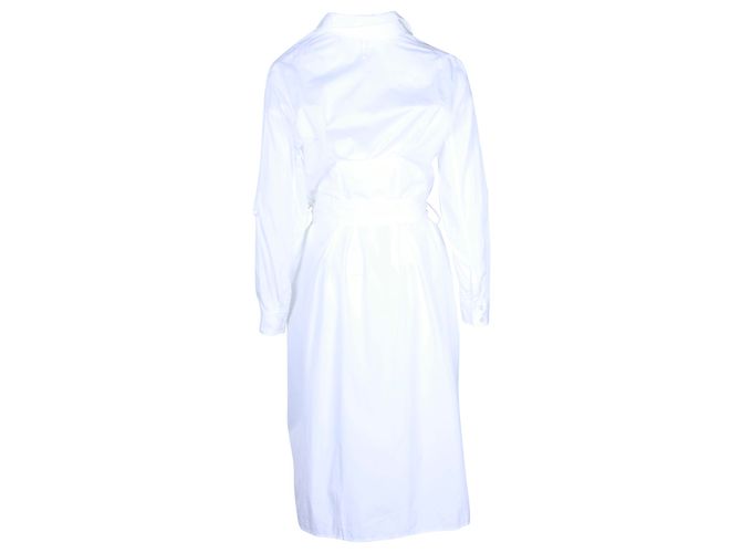 Hermès Vestido camisero Hermes con cinturón en algodón blanco - vista 3