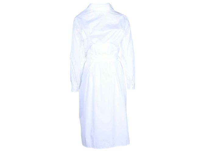 Hermès Vestido camisero Hermes con cinturón en algodón blanco - vista 4