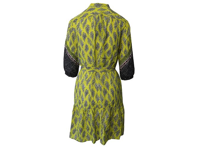 Autre Marque Minivestido estampado Tyra Saloni de crepé de China de seda amarillo - vista 3